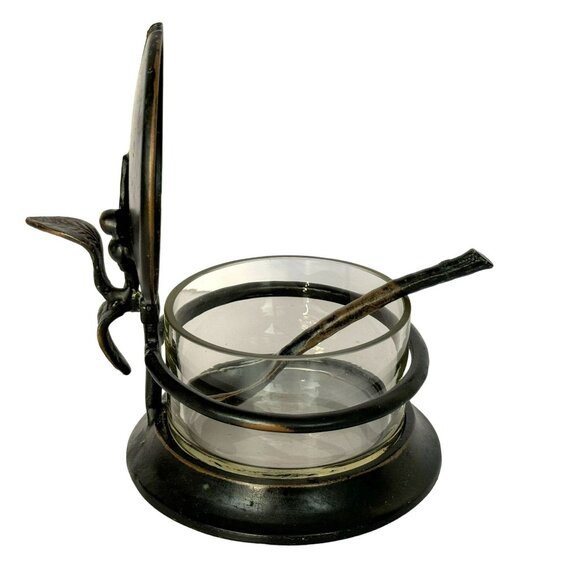 Vintage Metal & Glass Sugar Jam Condiment Jar with Leaf & Berry Lid & Spoon - Picture 3 of 12